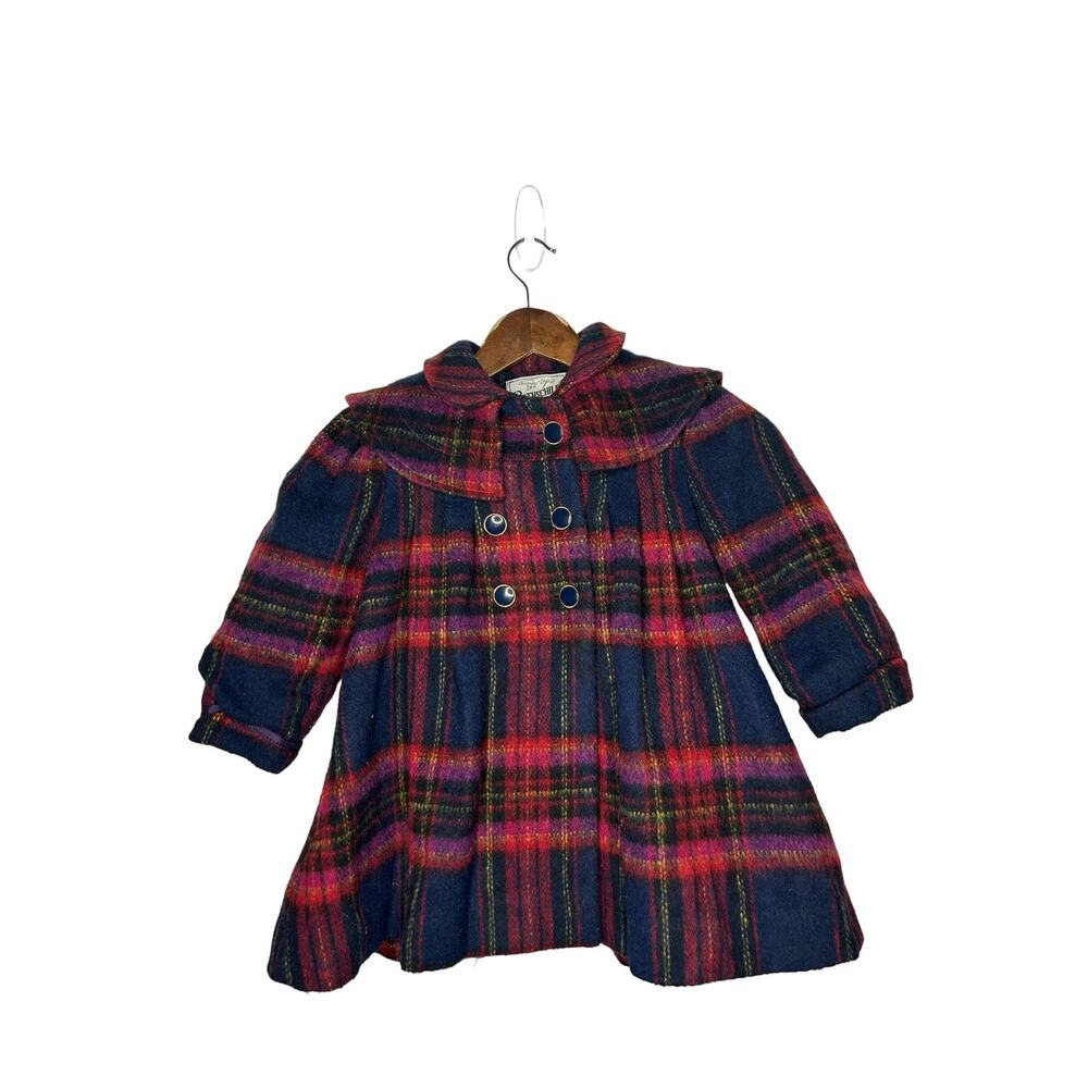 Vintage Rothschild sz 3t red/blue plaid swing wool coat lined usa made